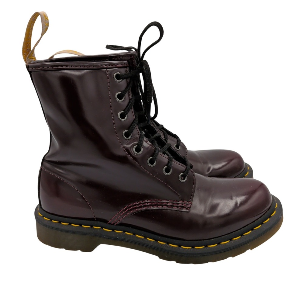 Dr. Martens Vegan 24226 Burgundy Cherry Red 8-Eye Combat Boots Womens 9 EU 41